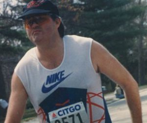 Peter Alan Smith running the Boston Marathon on Team With A Vision in 1994