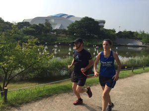 Kyle and Andrea going for a run in Korea