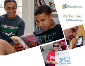 Collage of 3 photos representing MAB, text: MAB Community Services Annual Report